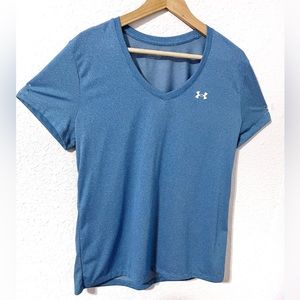 Under Armour Women’s Blue V Neck Bubble Heather Activewear Shirt Size L